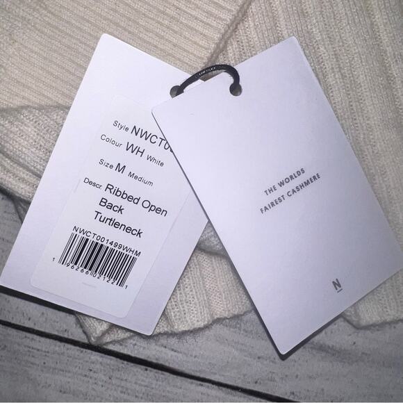 Naadam NWT Cashmere Blend Ribbed Open Back Turtleneck Sweater Ivory Size Medium - Picture 10 of 11
